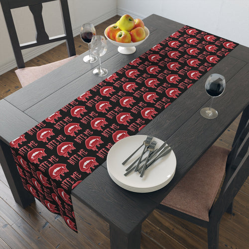 Bite Me Vampire Fangs Bloody Halloween Black Decor Cotton Poly Table Runner