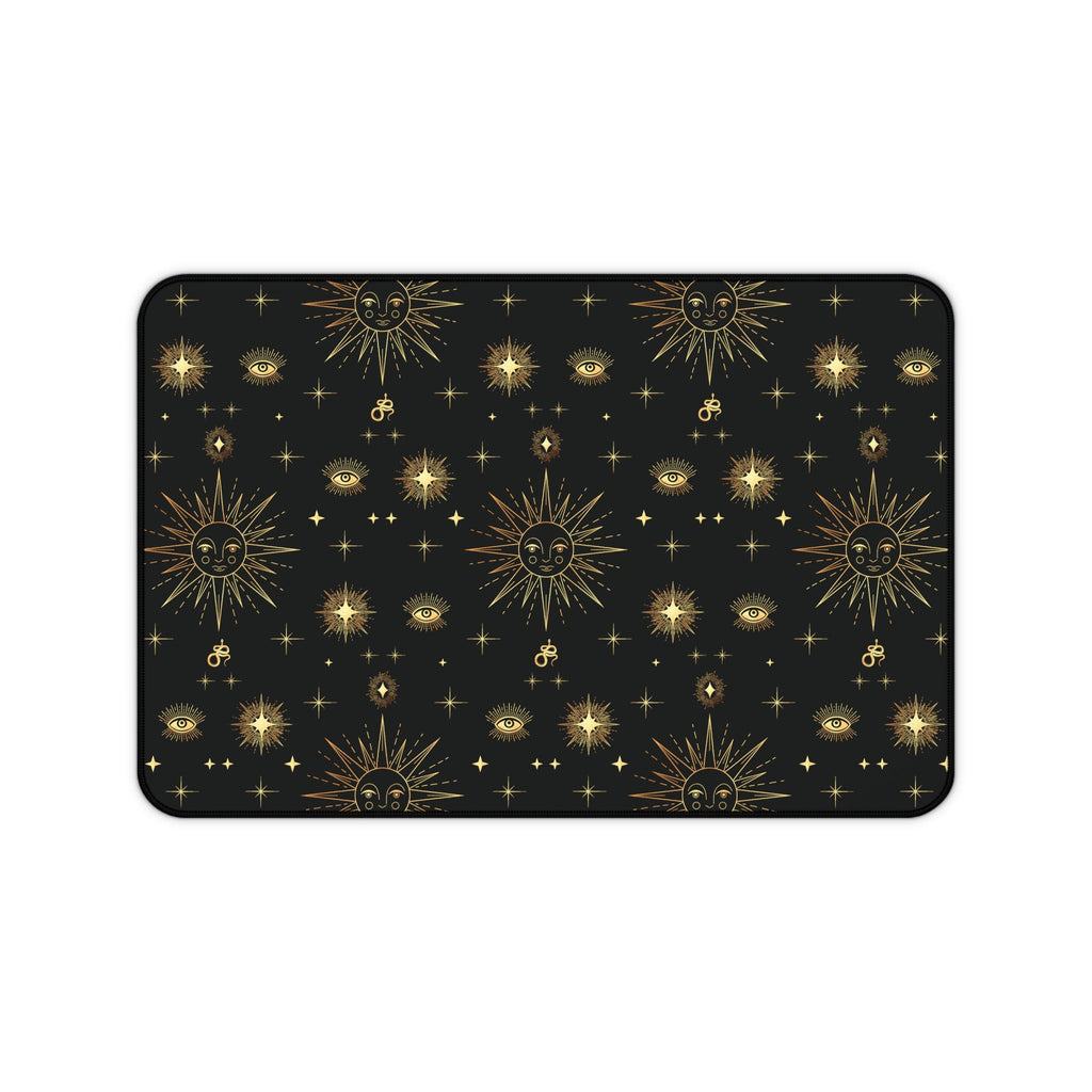 Celestial Gold Sun Stars Tarot Black Desk Mat - 3 size options