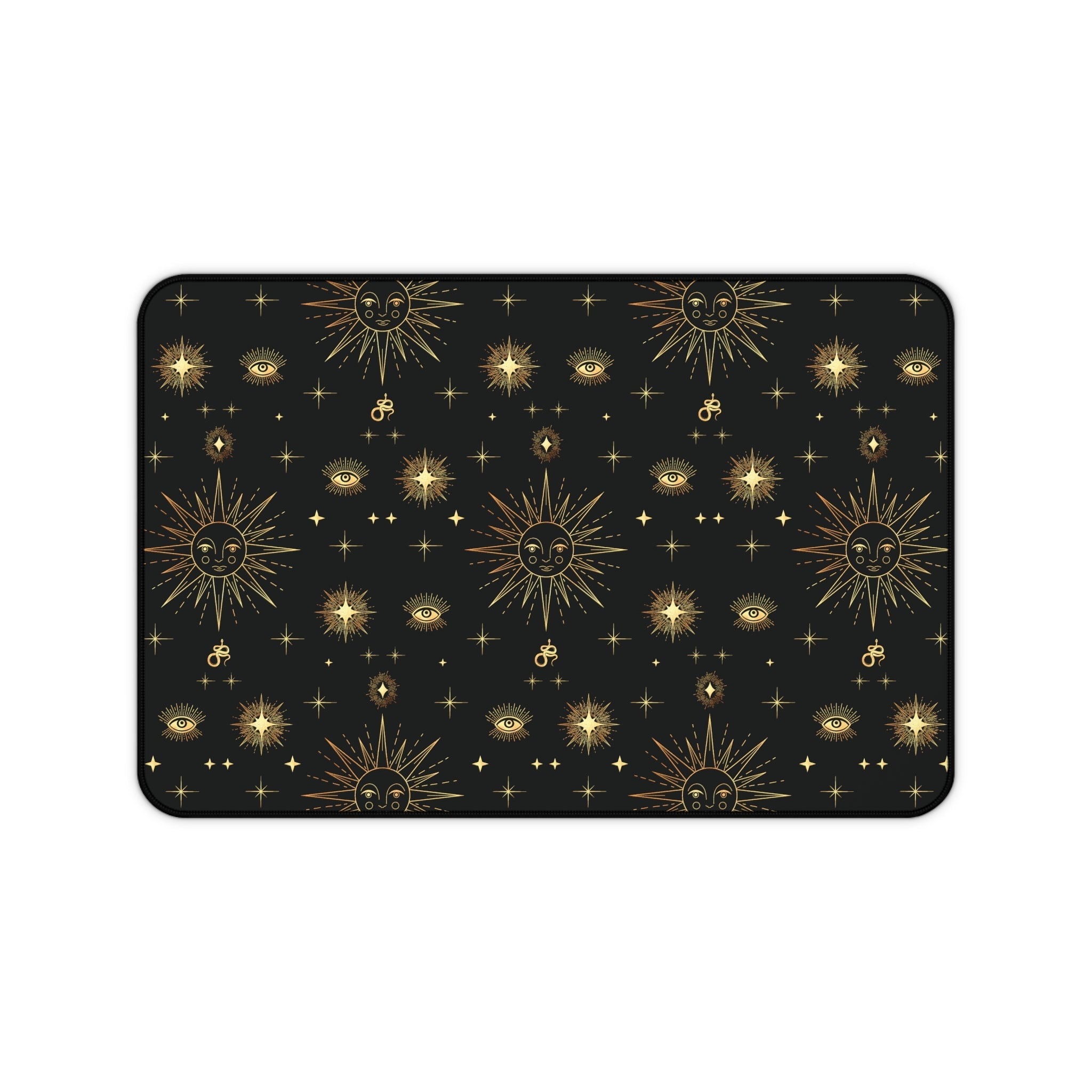 Celestial Gold Sun Stars Tarot Black Desk Mat - 3 size options