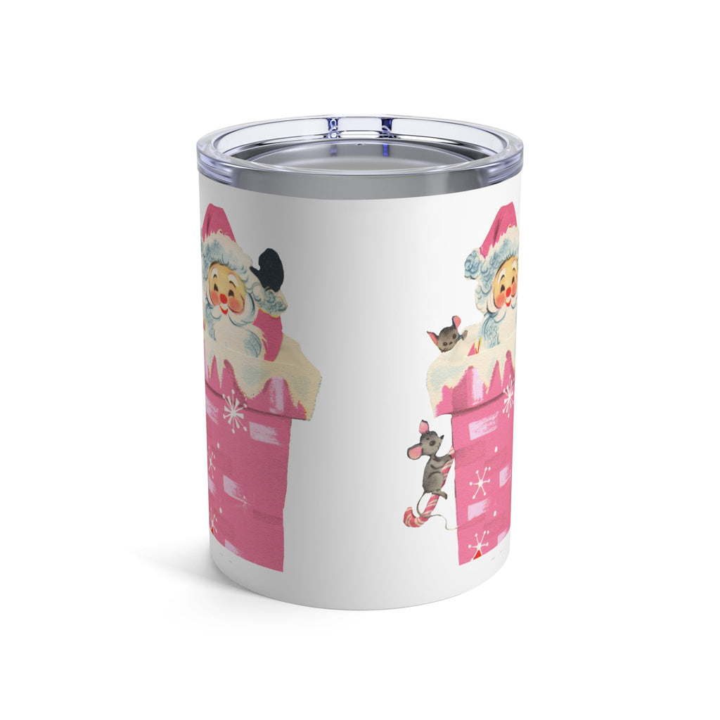 Santa In Chimney Pink Mid Century Retro Christmas Print Stainless Steel Tumbler 10oz