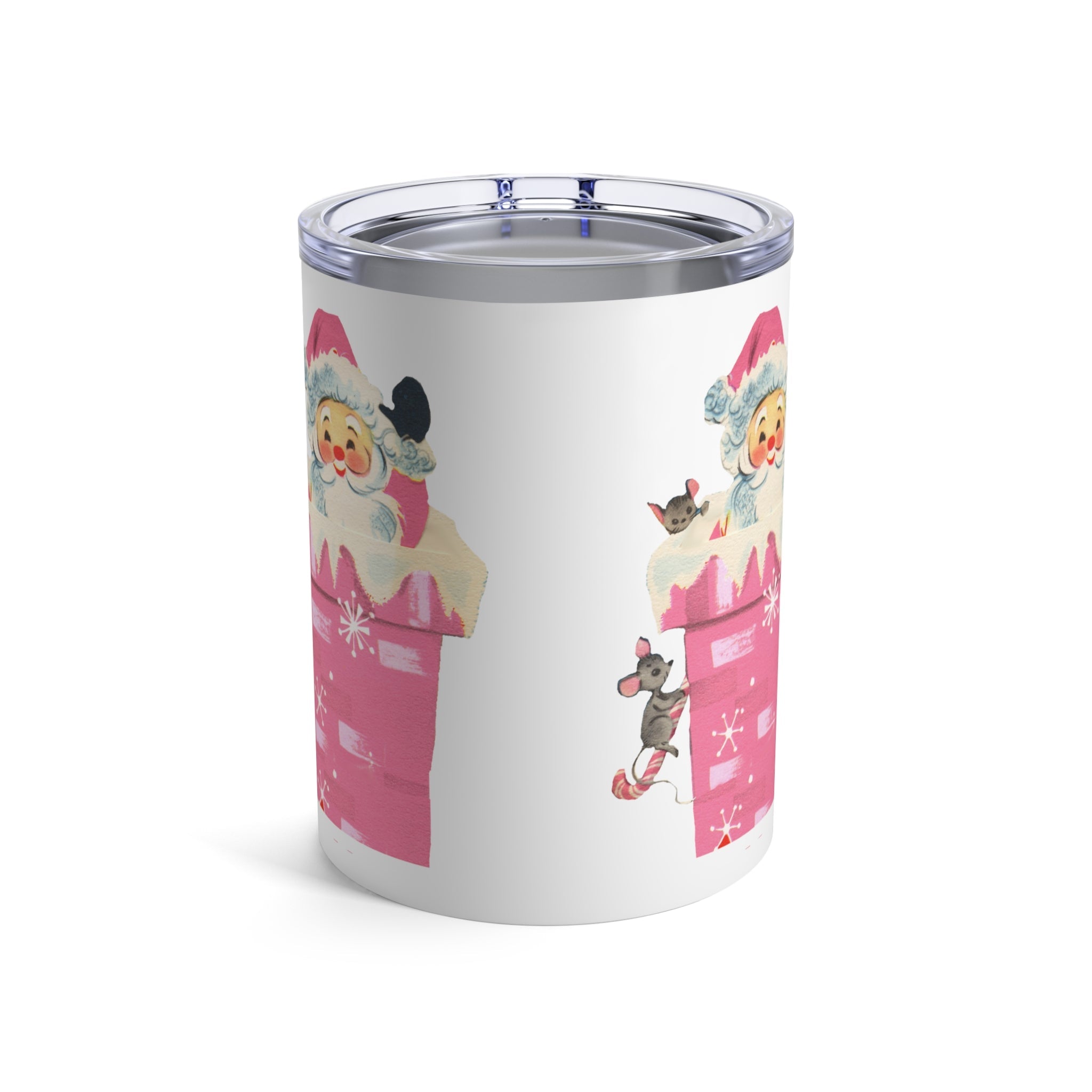 Santa In Chimney Pink Mid Century Retro Christmas Print Stainless Steel Tumbler 10oz