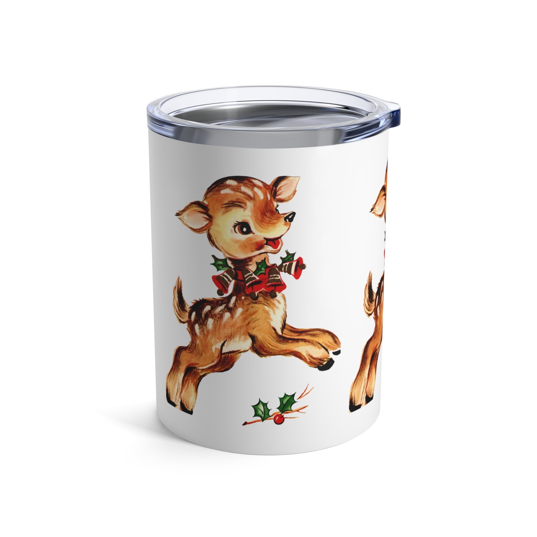 Reindeer With Holly Retro Christmas Print Stainless Steel Tumbler 10oz