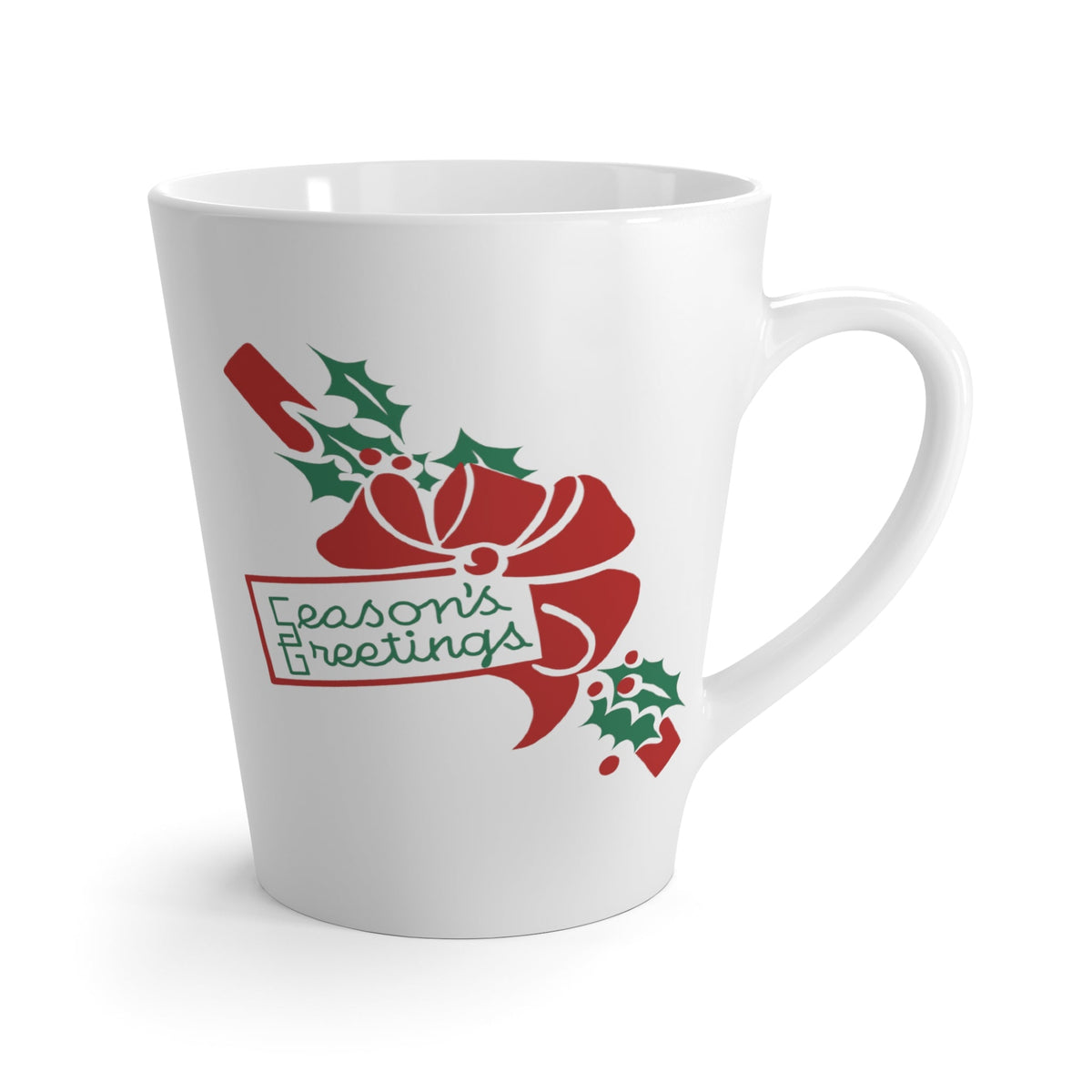 Season's Greetings Bow And Holly Mid Century Retro Christmas Latte Mug
