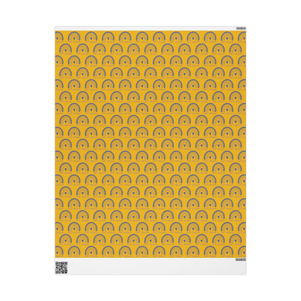 Happy Hanukkah Boho Rainbow Yellow Holiday Gift Wrap Paper - Glossy Or Matte