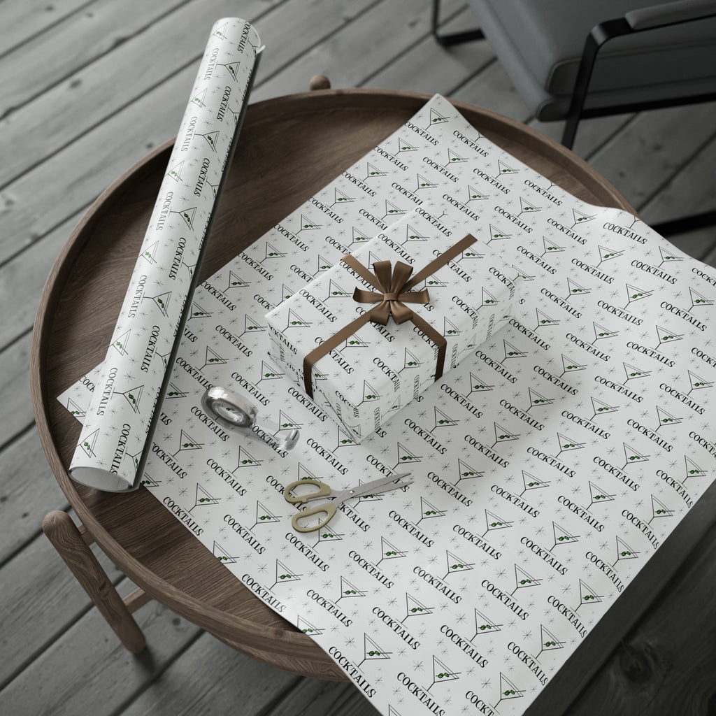Martini Cocktails Stars Atomic Mid Century Retro Print Holiday Gift Wrap Paper - Glossy Or Matte