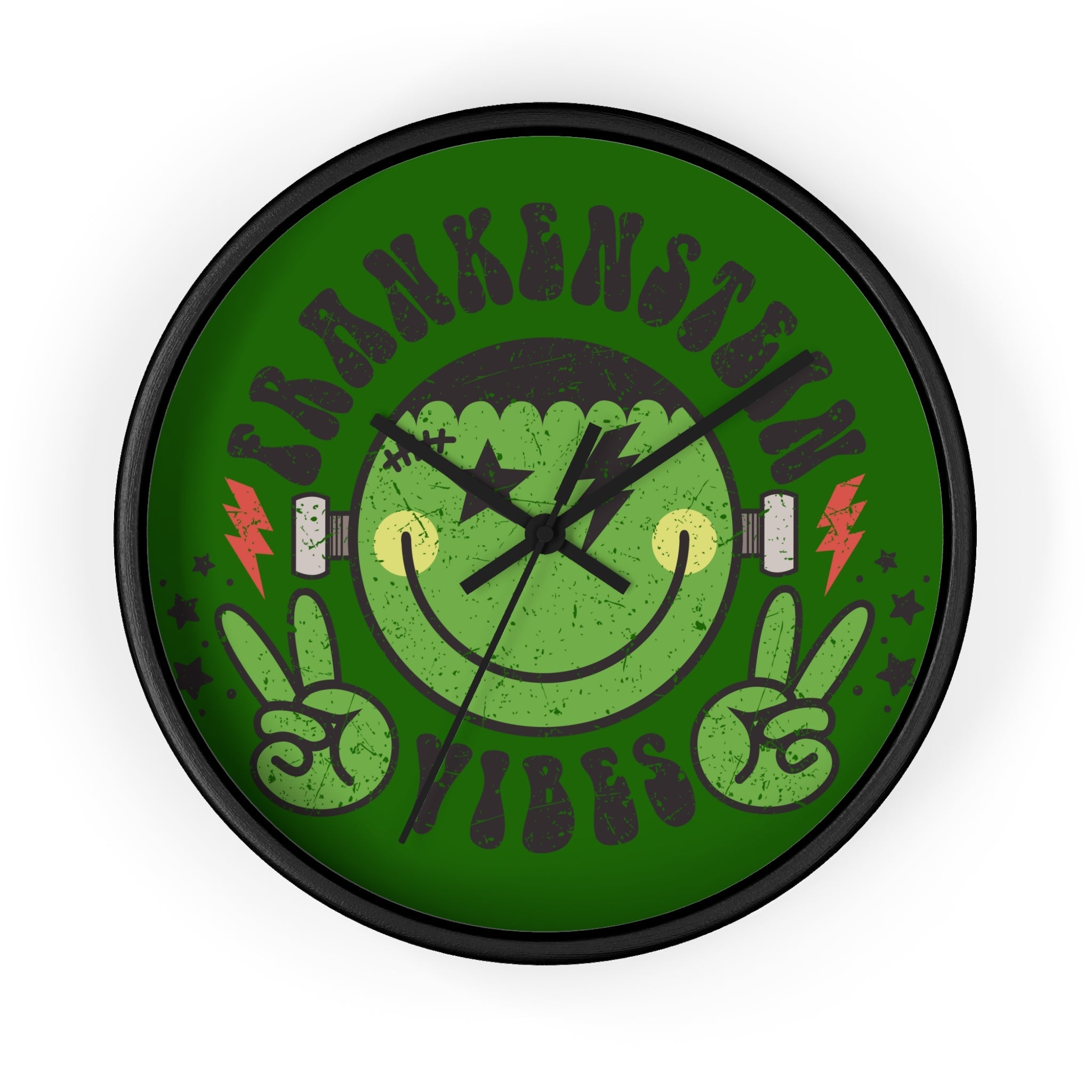 Frankenstein Vibes Monster Distressed Halloween Black Wall Clock