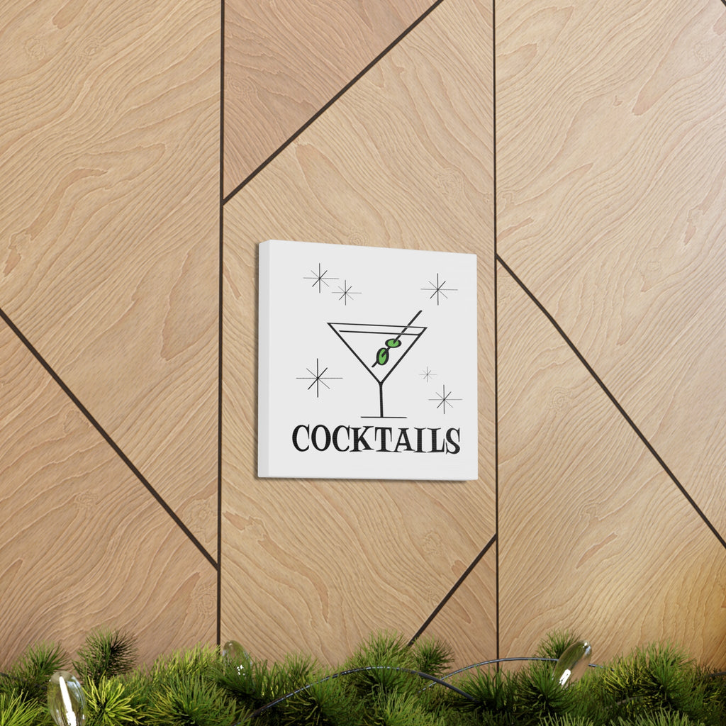 Cocktails Mid Century Retro Design Black and White Canvas Gallery Wrap
