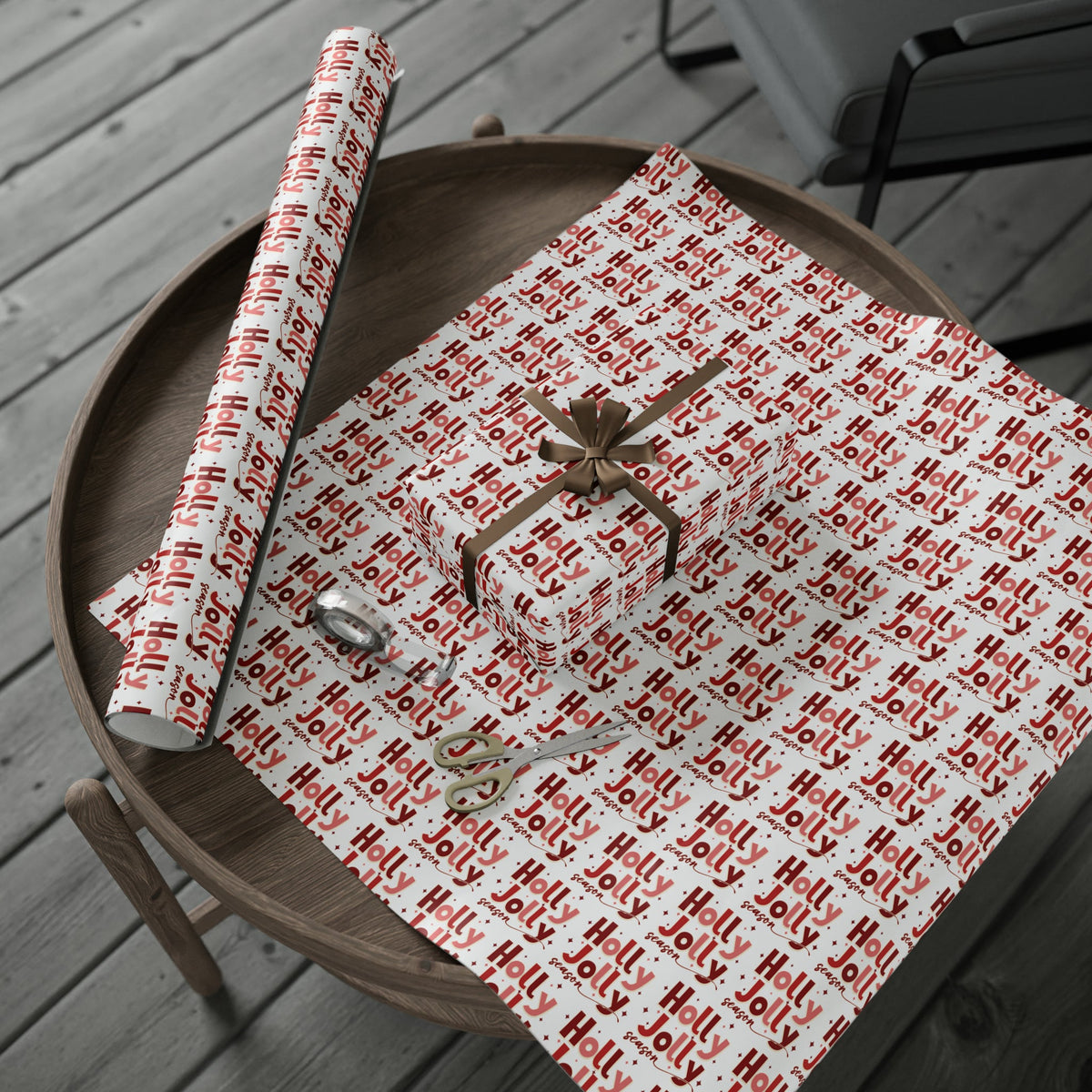 Holly Jolly Season Retro Style Christmas Print Holiday Gift Wrap Paper - Glossy Or Matte
