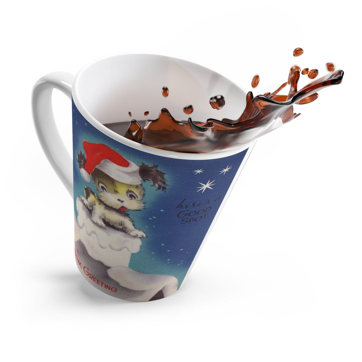 Cute Puppy Retro Christmas Print Latte Coffee Mug