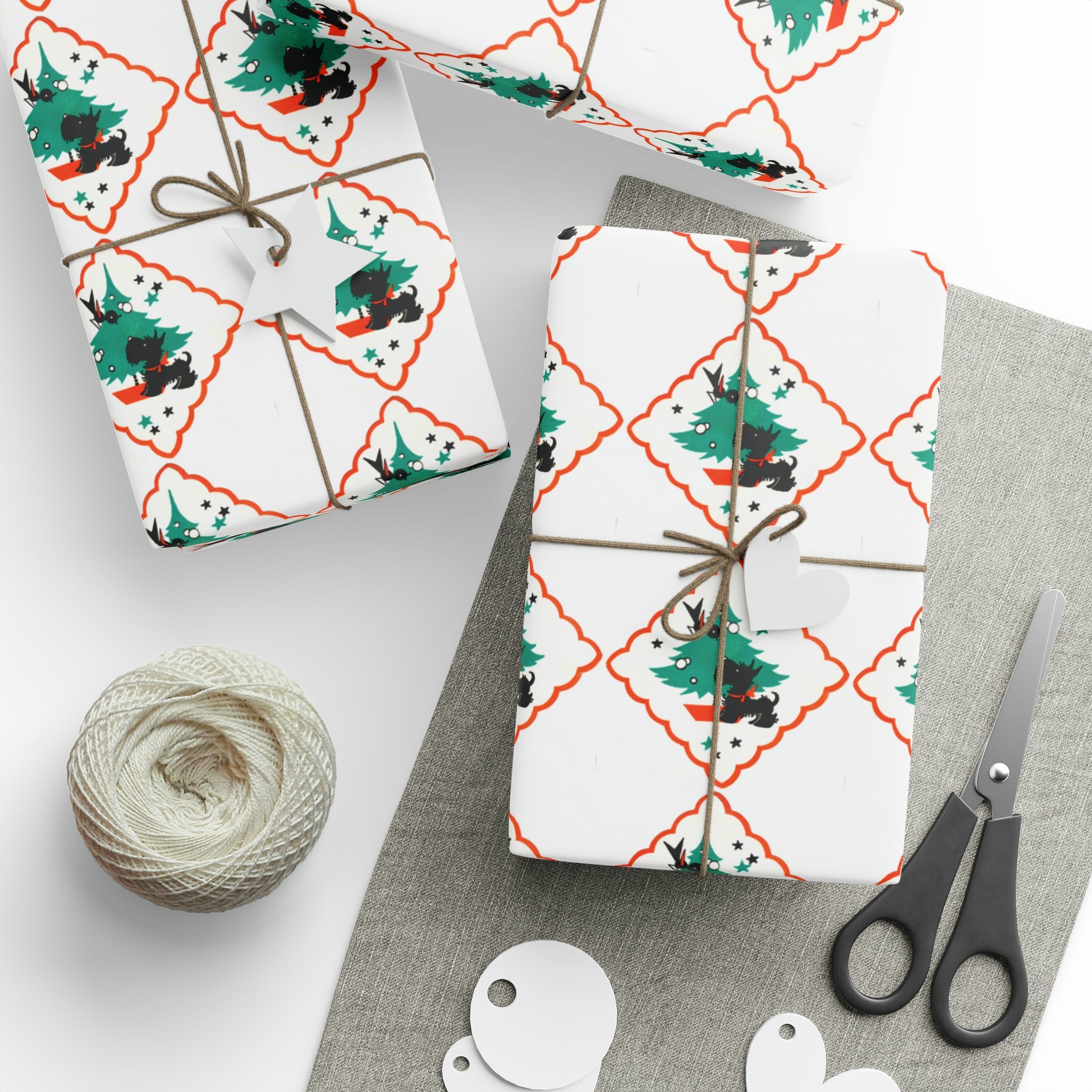 Christmas Scottie Blackbird Tree Mid Century Retro Christmas Print Holiday Gift Wrap Paper - Glossy Or Matte