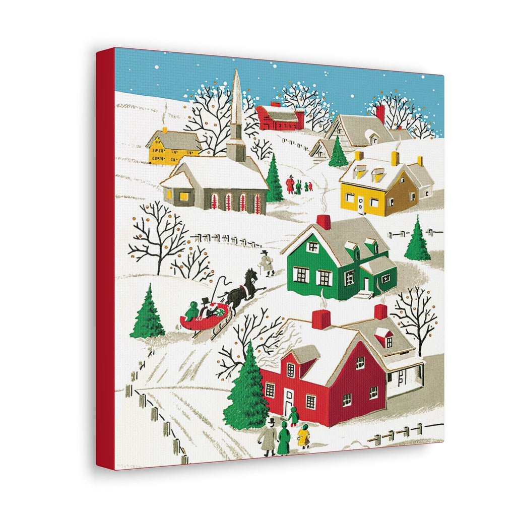 Christmas Village Town Retro Christmas Print Canvas Gallery Wrap