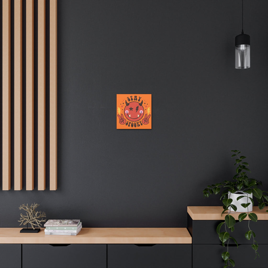 Stay Spooky Cute Devil Distressed Style Halloween Print Canvas Gallery Wrap