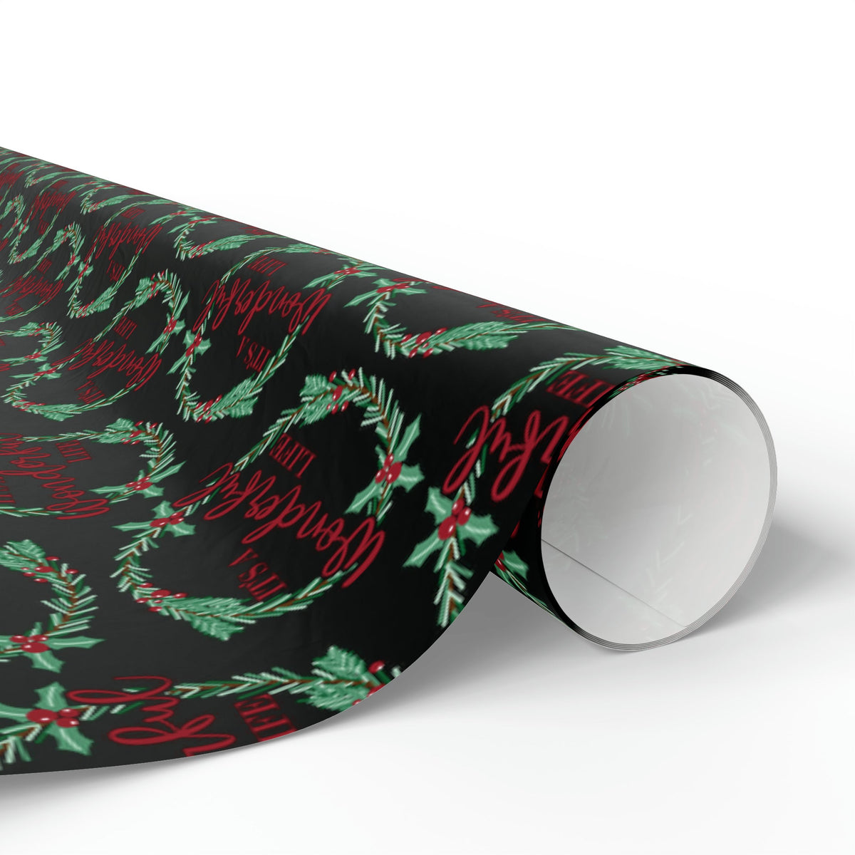 It's A Wonderful Life Christmas Wreath Black Retro Style Holiday Gift Wrap Paper - Glossy Or Matte
