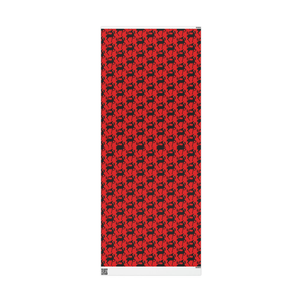 Reindeer Silhouette Red Mid Century Retro Christmas Print Holiday Gift Wrap Paper - Glossy Or Matte