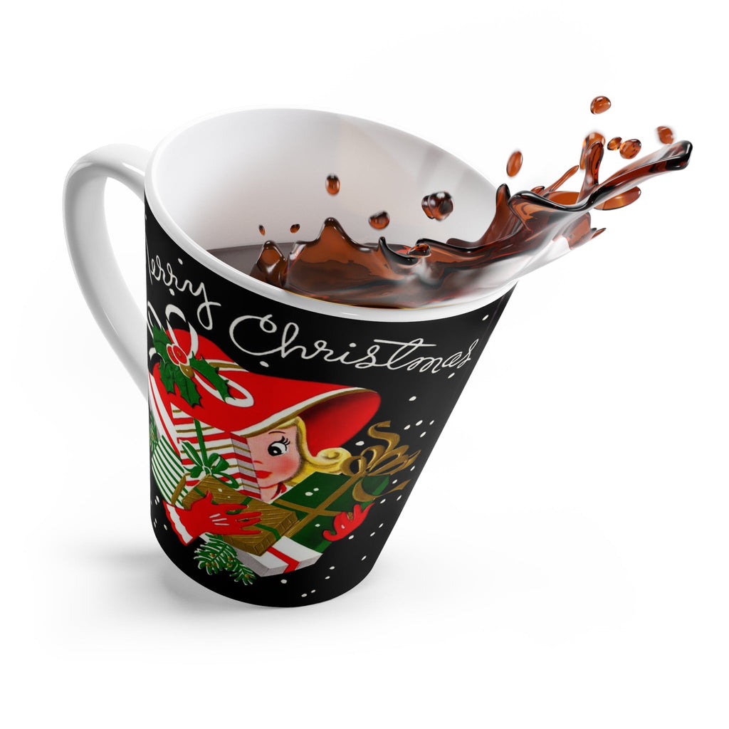 Merry Christmas Lady With Presents Retro Christmas Print Latte Coffee Mug