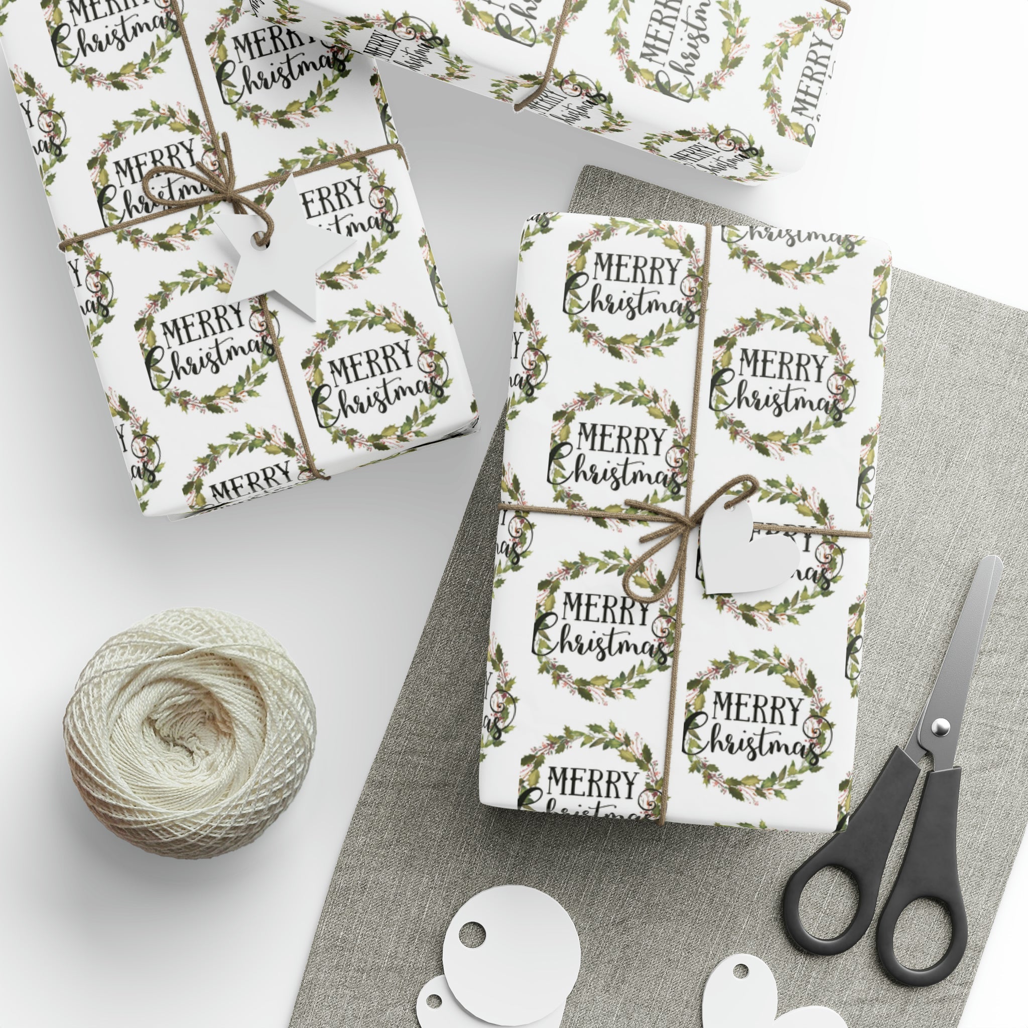 Merry Christmas Wreath Retro Style Christmas Print Holiday Gift Wrap Paper - Glossy Or Matte