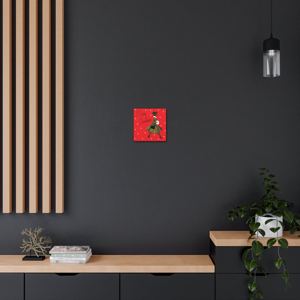 Merry Christmas Lady Mid Century Retro Print Canvas Gallery Wrap
