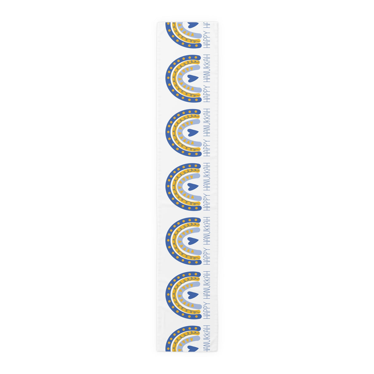 Happy Hanukkah Table Runner Blue Yellow Boho Rainbow Polyester Winter Unique Cozy Cute Holiday Kitchen Dining Decor Linen