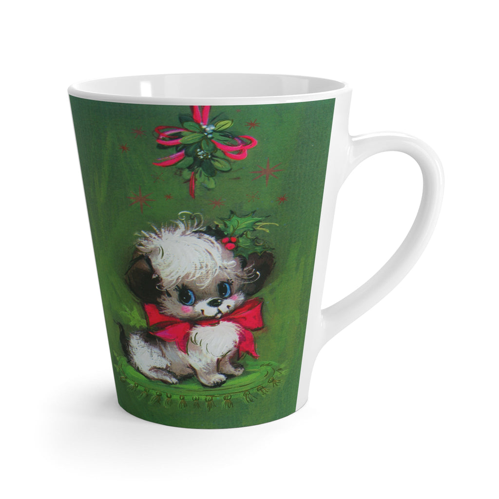 Christmas Puppy Under The Mistletoe Retro Christmas Print Latte Coffee Mug