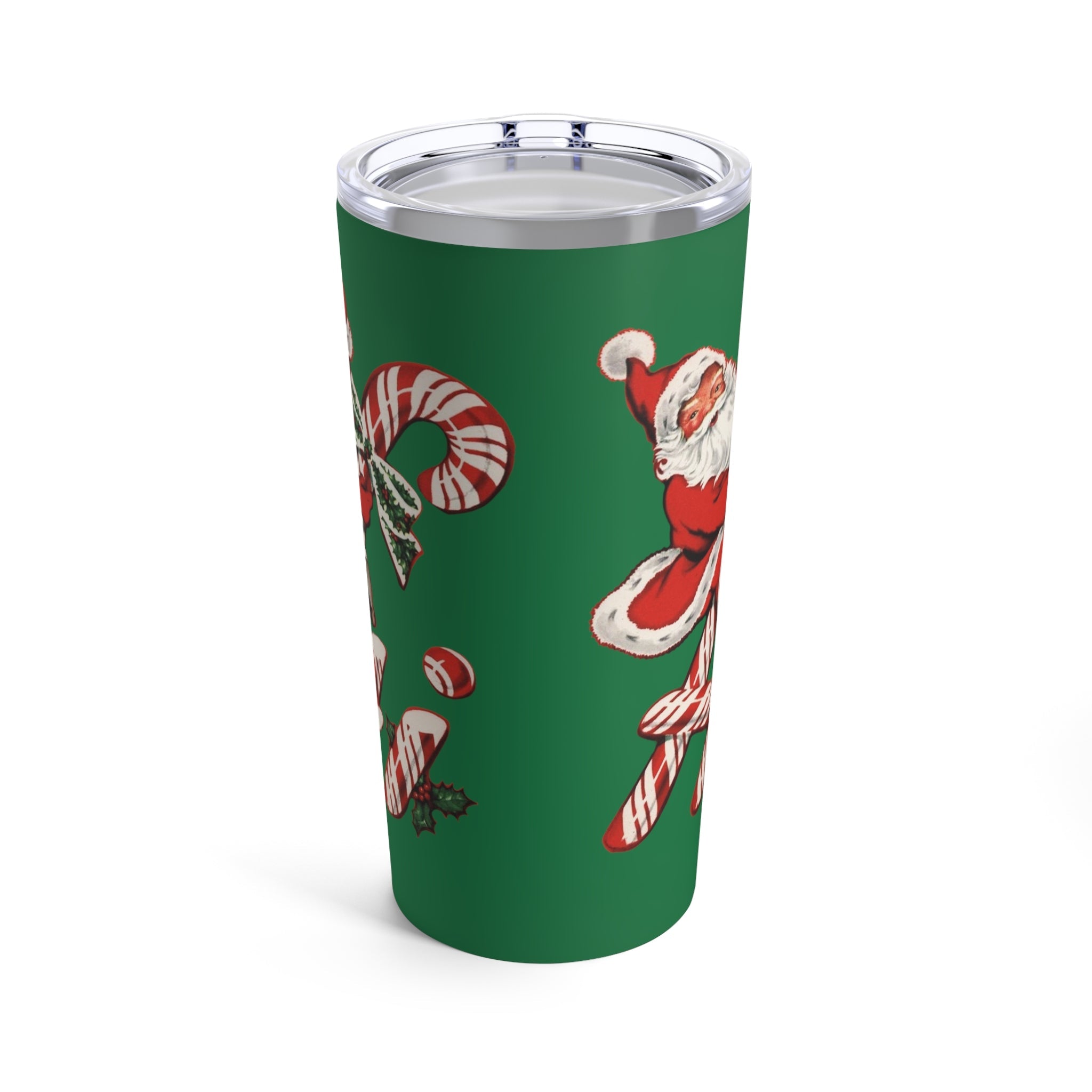 Hi Santa Candy Cane Retro Christmas Green Print Stainless Steel Tumbler 20oz