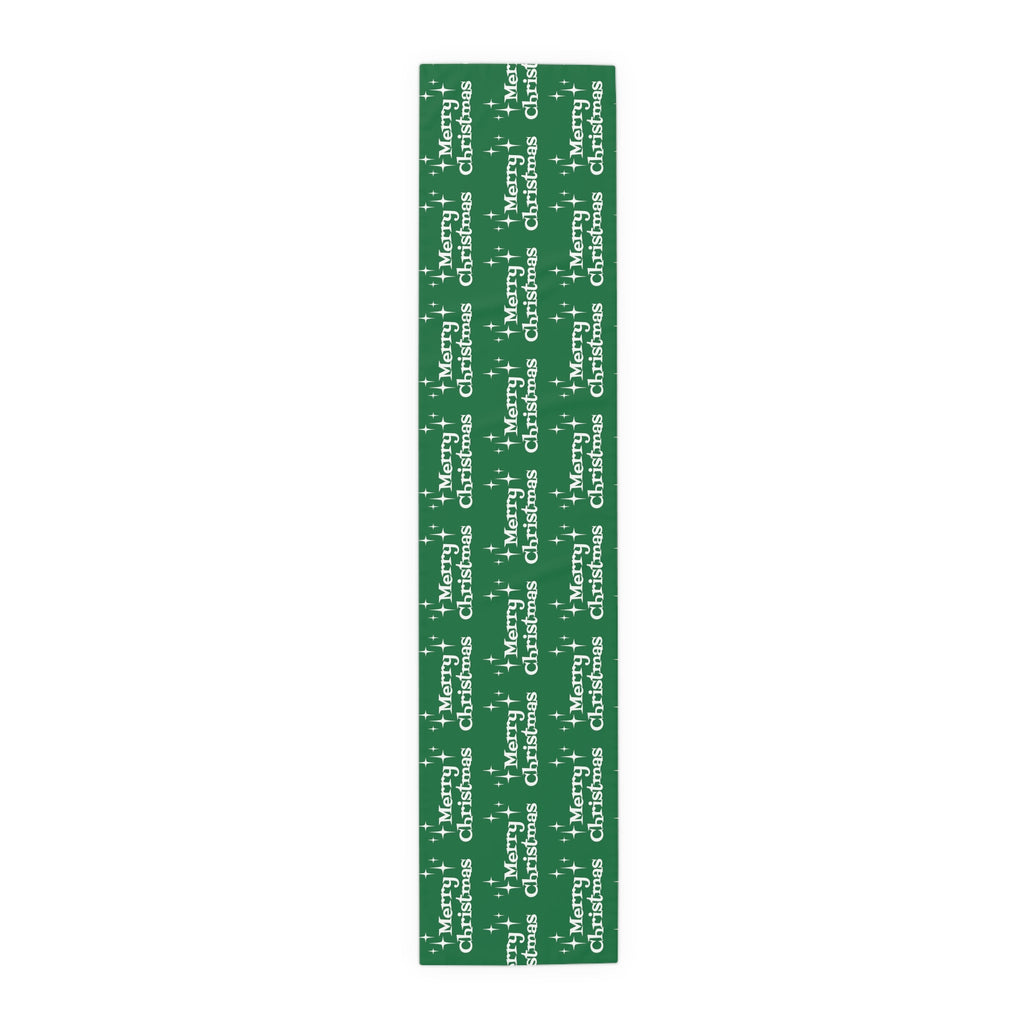 Merry Christmas Starburst Atomic Mid Century Retro Style Christmas Decor Green Cotton Poly Table Runner