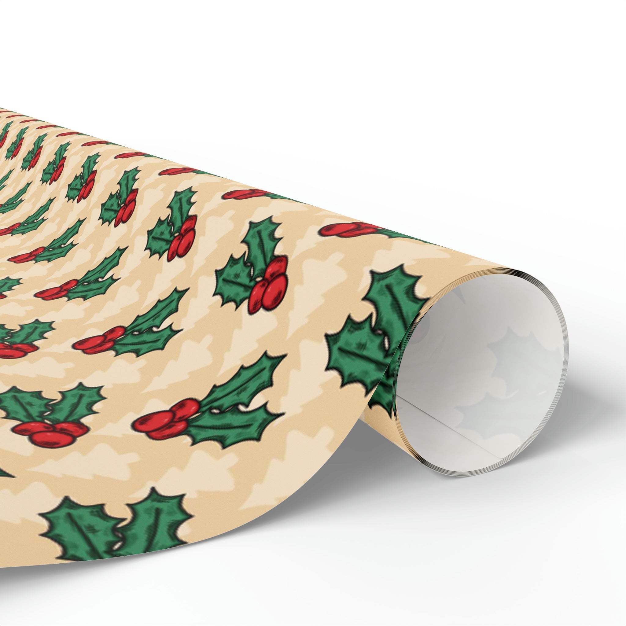 Cute Christmas Holly Trees Winter Christmas Print Holiday Gift Wrap Paper - Glossy Or Matte