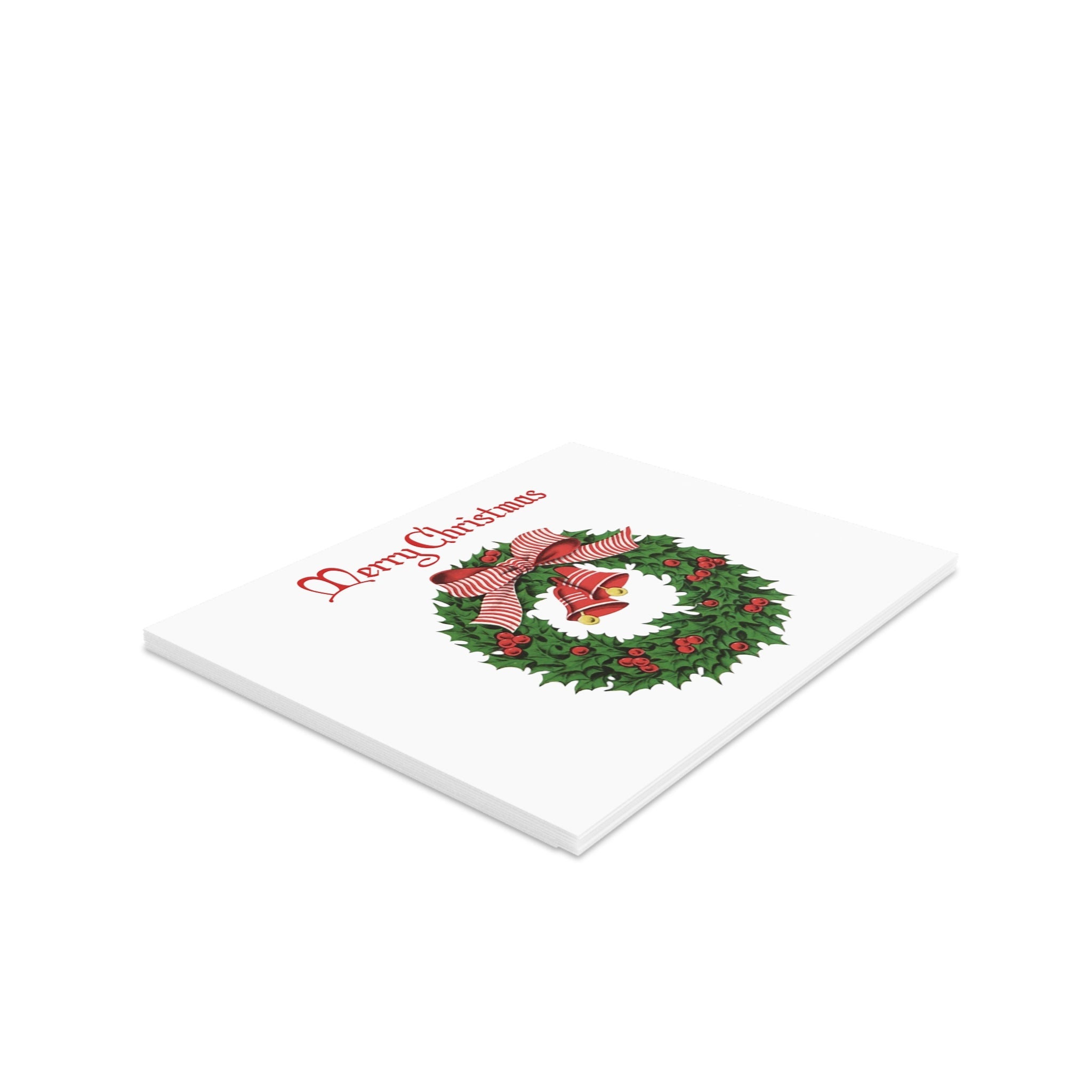 Merry Christmas Wreath Mid Century Retro Christmas Print Matte Greeting Cards (8, 16, and 24 pcs)