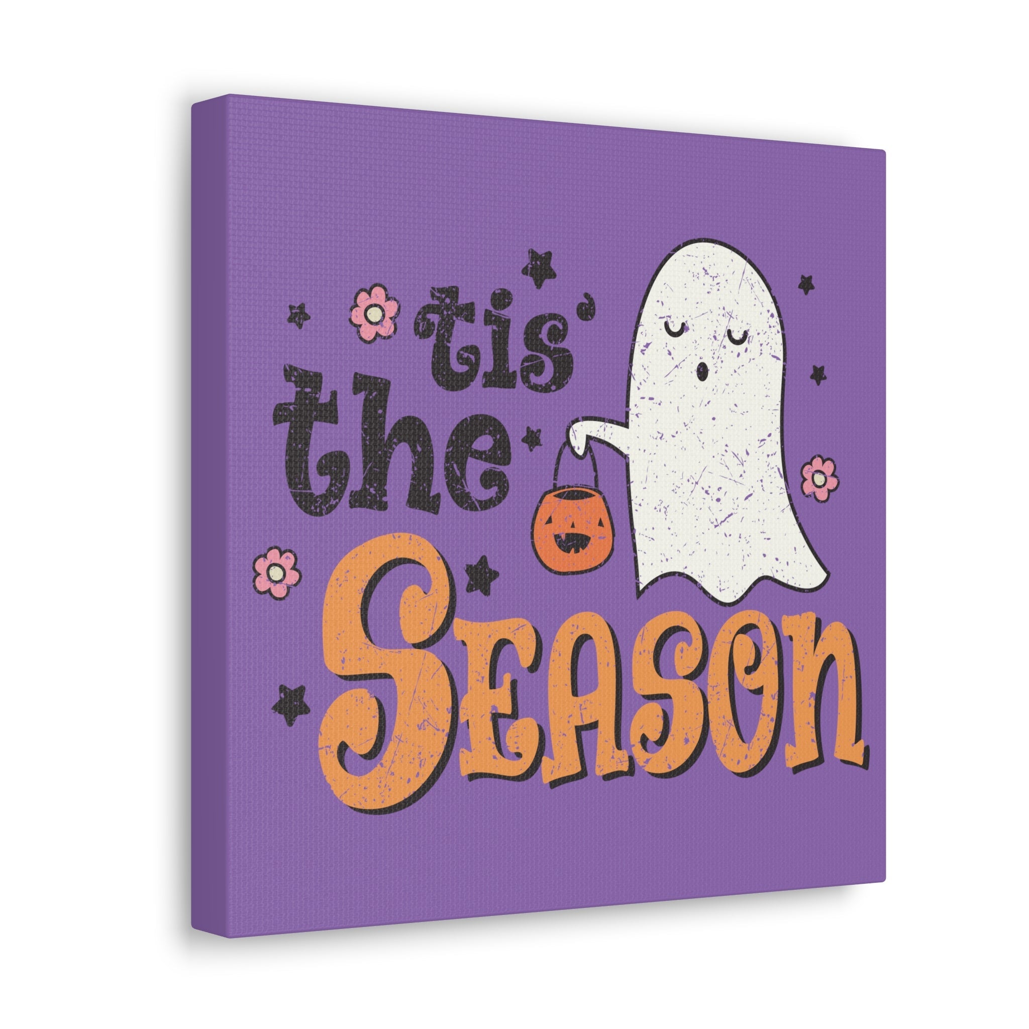 Tis The Season Trick Or Treat Ghost Distressed Halloween Print Canvas Gallery Wrap