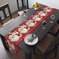 For You At Christmastime Santa And Rudolph Red Retro Christmas Print Home Decor Cotton Poly Table Runner