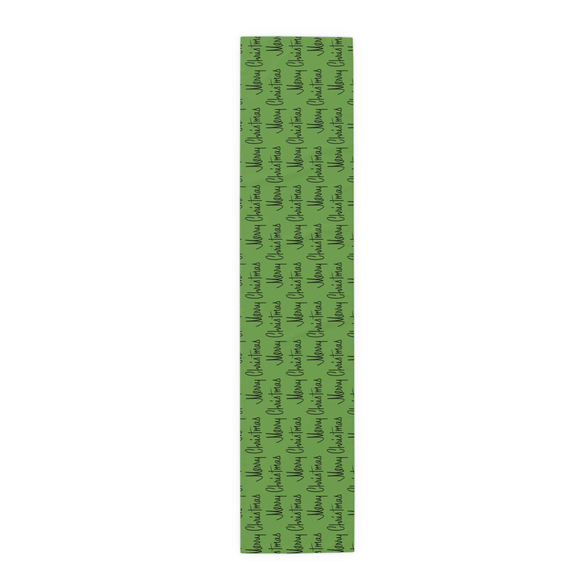 Merry Christmas Mid Century Retro Style Green Christmas Print Home Decor Cotton Poly Table Runner