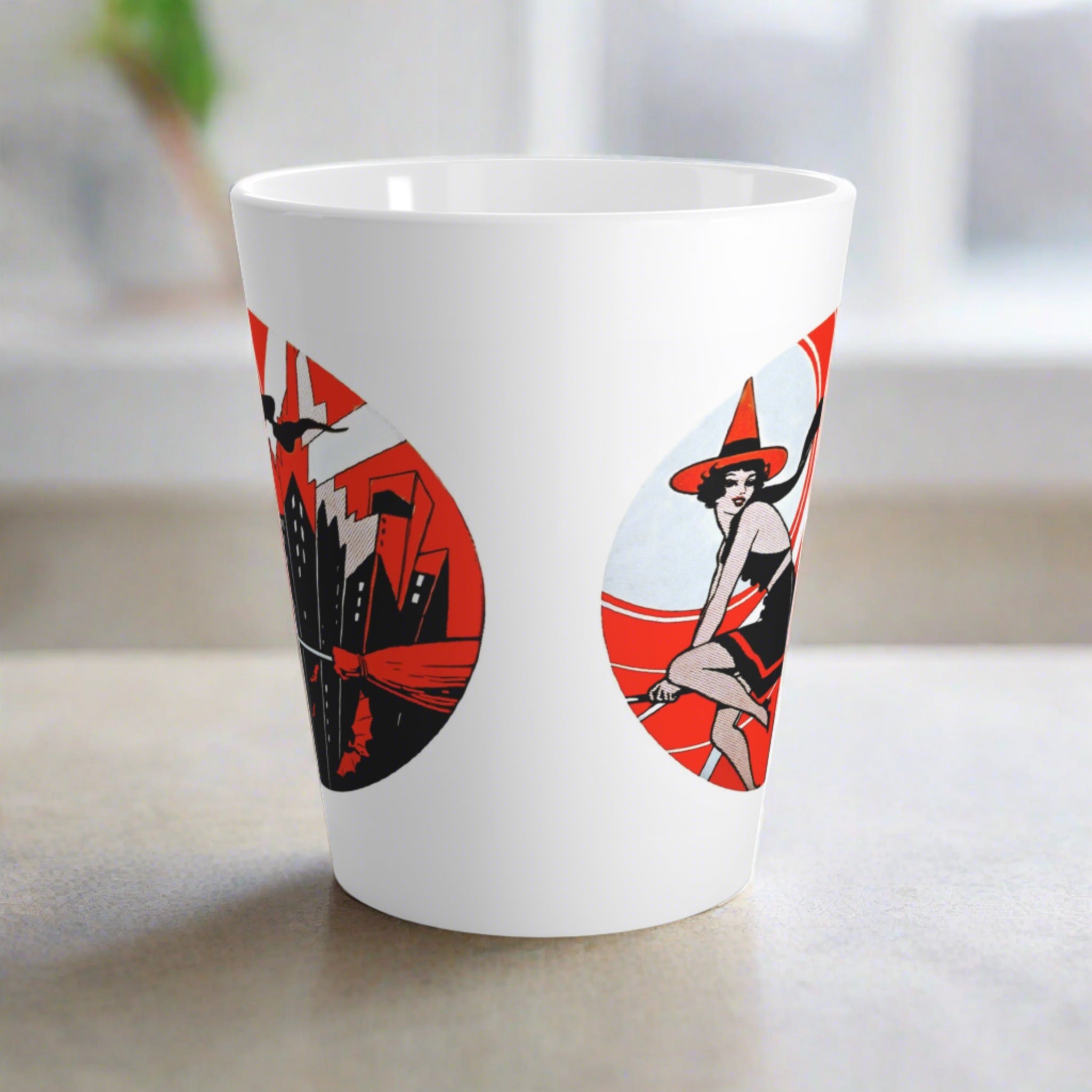 Flapper Witch Retro Deco Vintage Halloween Print Latte Coffee Mug