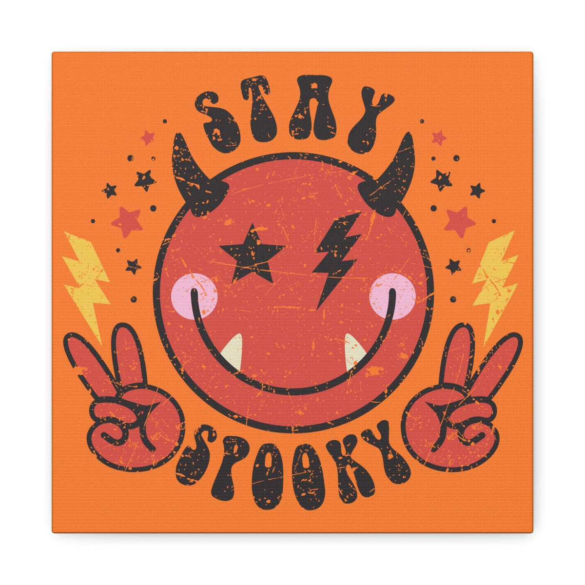 Stay Spooky Cute Devil Distressed Style Halloween Print Canvas Gallery Wrap