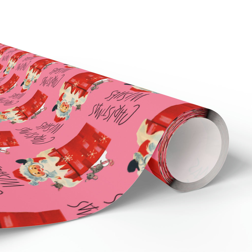 Christmas Wishes Santa In Chimney Pink Mid Century Retro Christmas Style Holiday Gift Wrap Paper - Glossy Or Matte