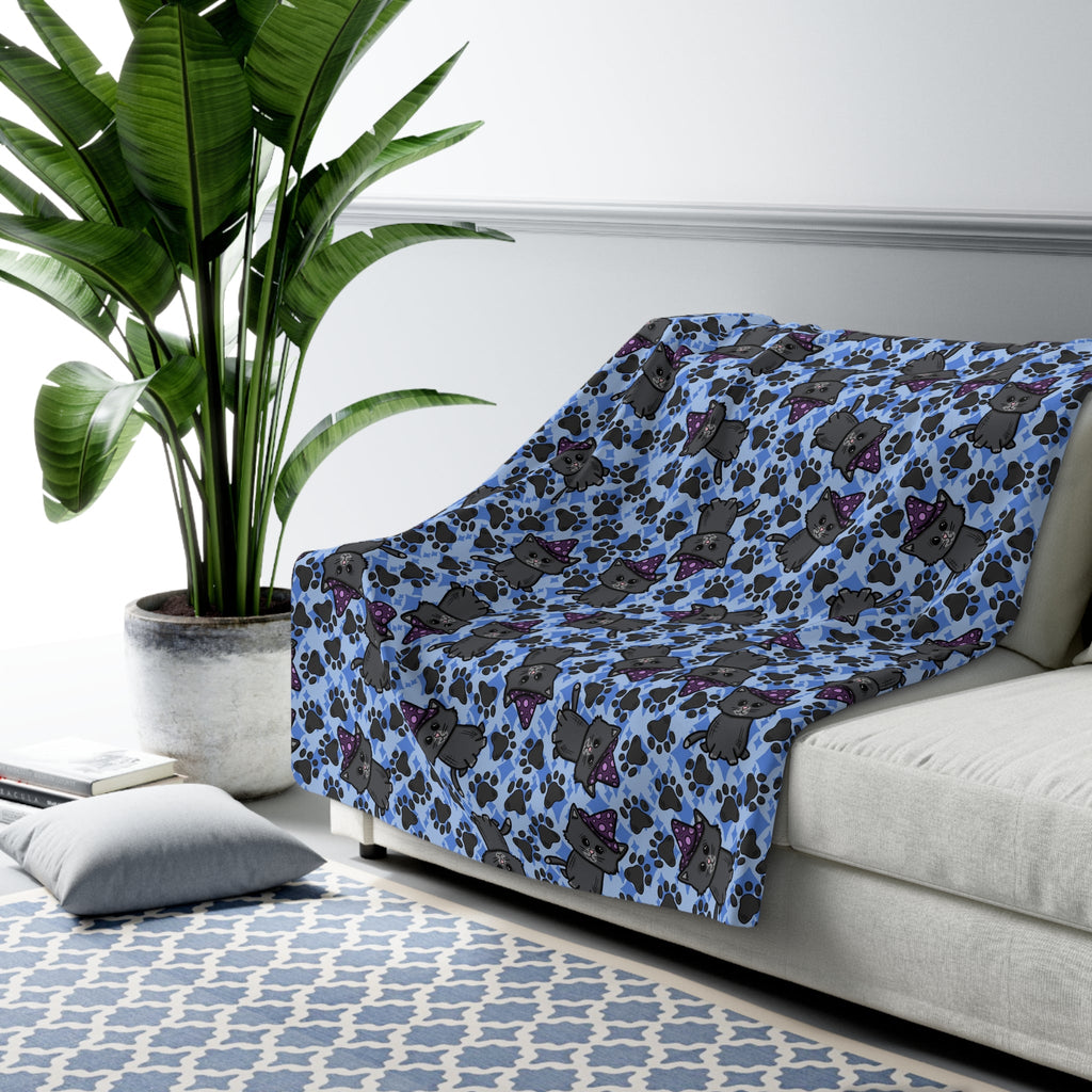 Witchy Kitties Blue Halloween Sherpa Fleece Blanket