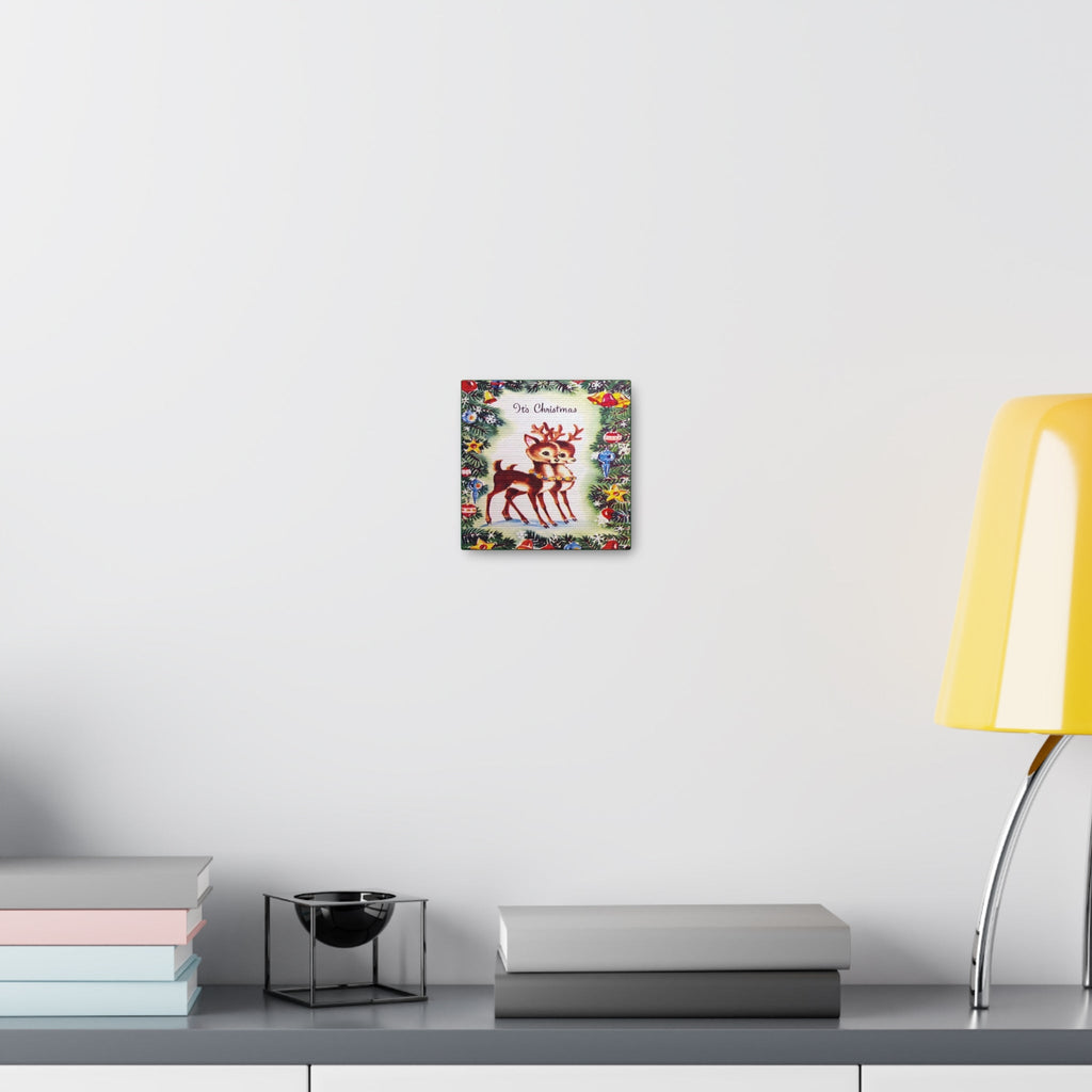 It's Christmas Cute Reindeer 50s Mid Century Retro Christmas Print Canvas Gallery Wrap