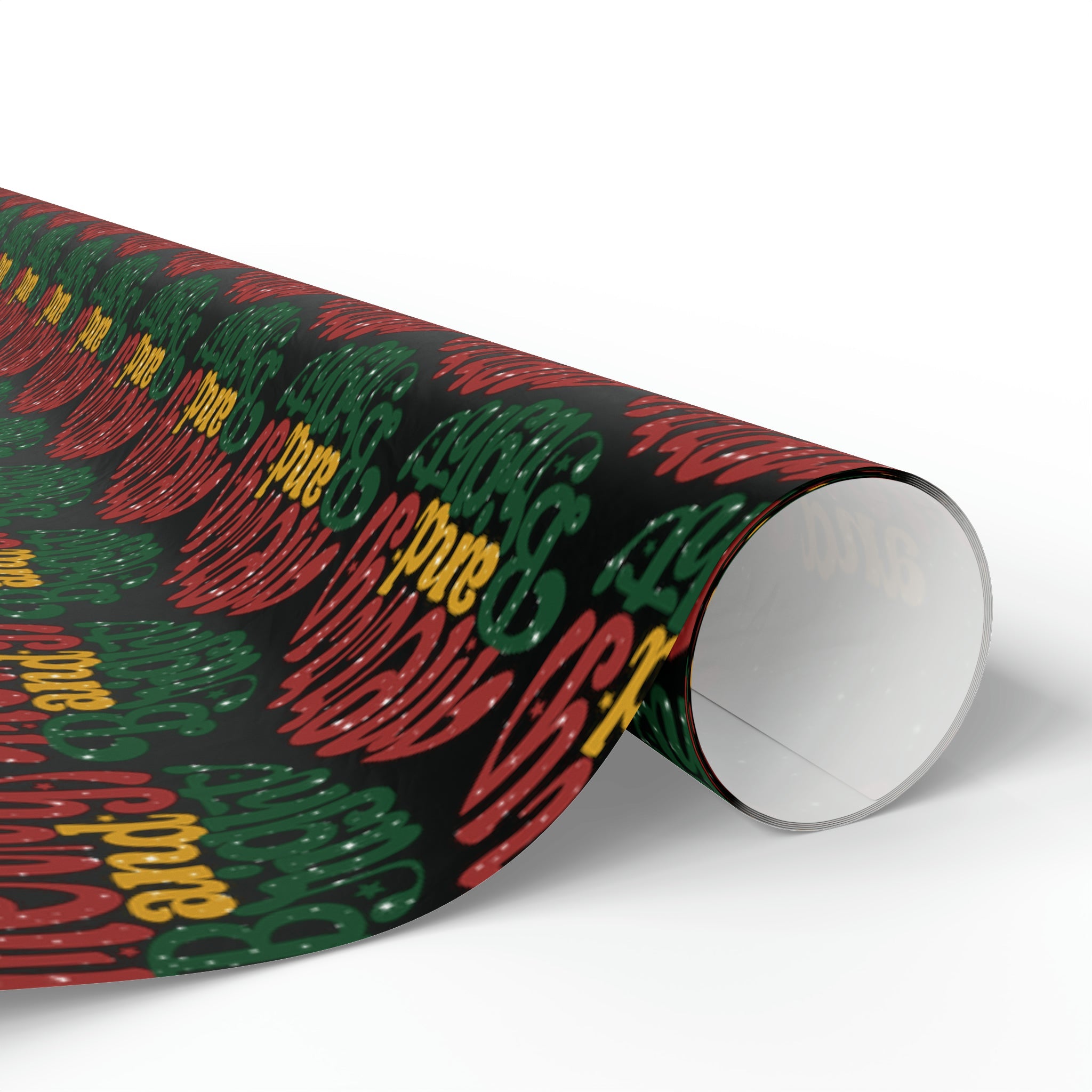 Merry And Bright Black Christmas Print Holiday Gift Wrap Paper - Glossy Or Matte