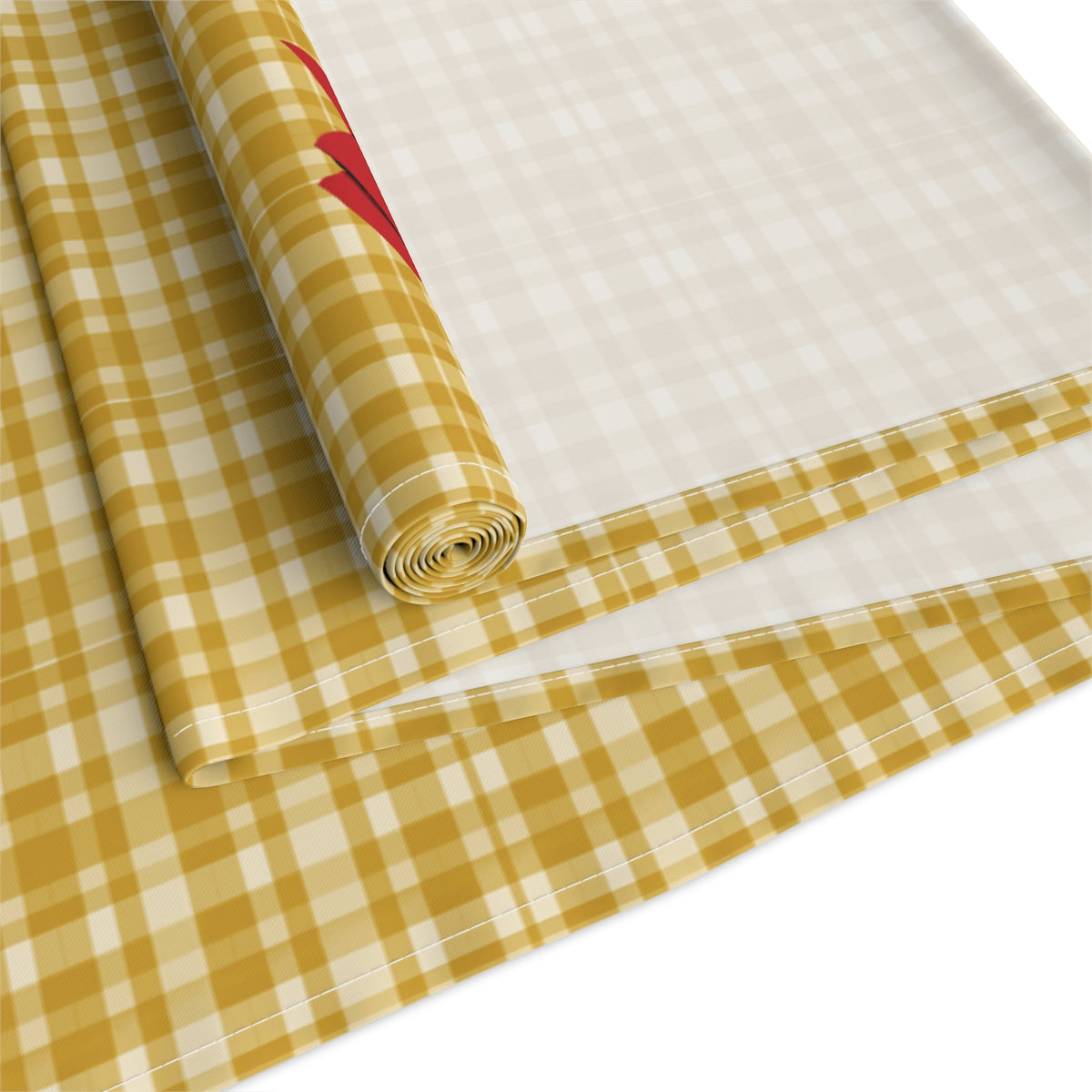 Merry Christmas Reindeer Bunny Yellow Plaid Retro Christmas Print Home Decor Cotton Poly Table Runner