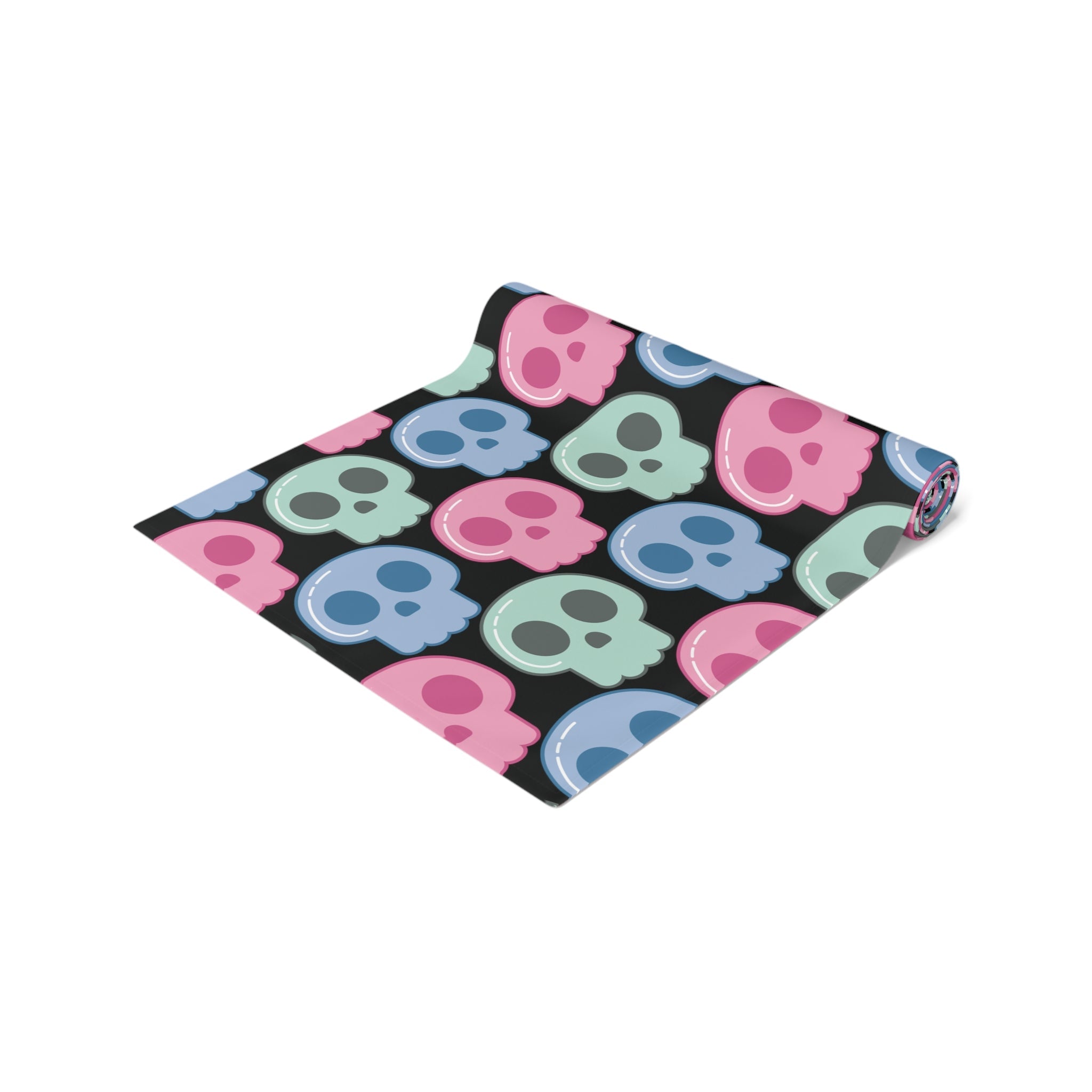 Pastel Goth Skulls Cute Halloween Black Decor Cotton Poly Table Runner