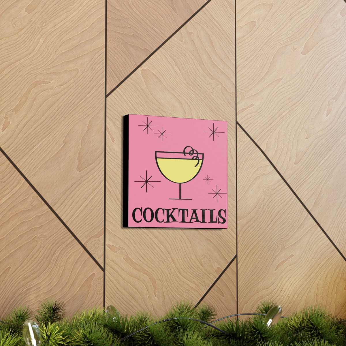 Cocktails Pink Mid Century Retro Design Pink Canvas Gallery Wrap