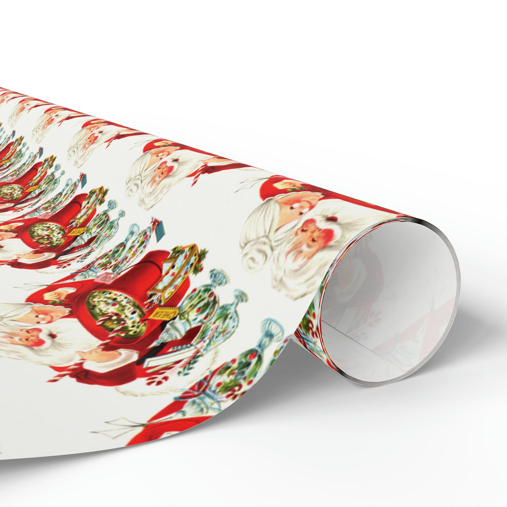 Santa And Mrs Claus Making Christmas Cheer Retro Holiday Gift Wrap Paper - Glossy Or Matte