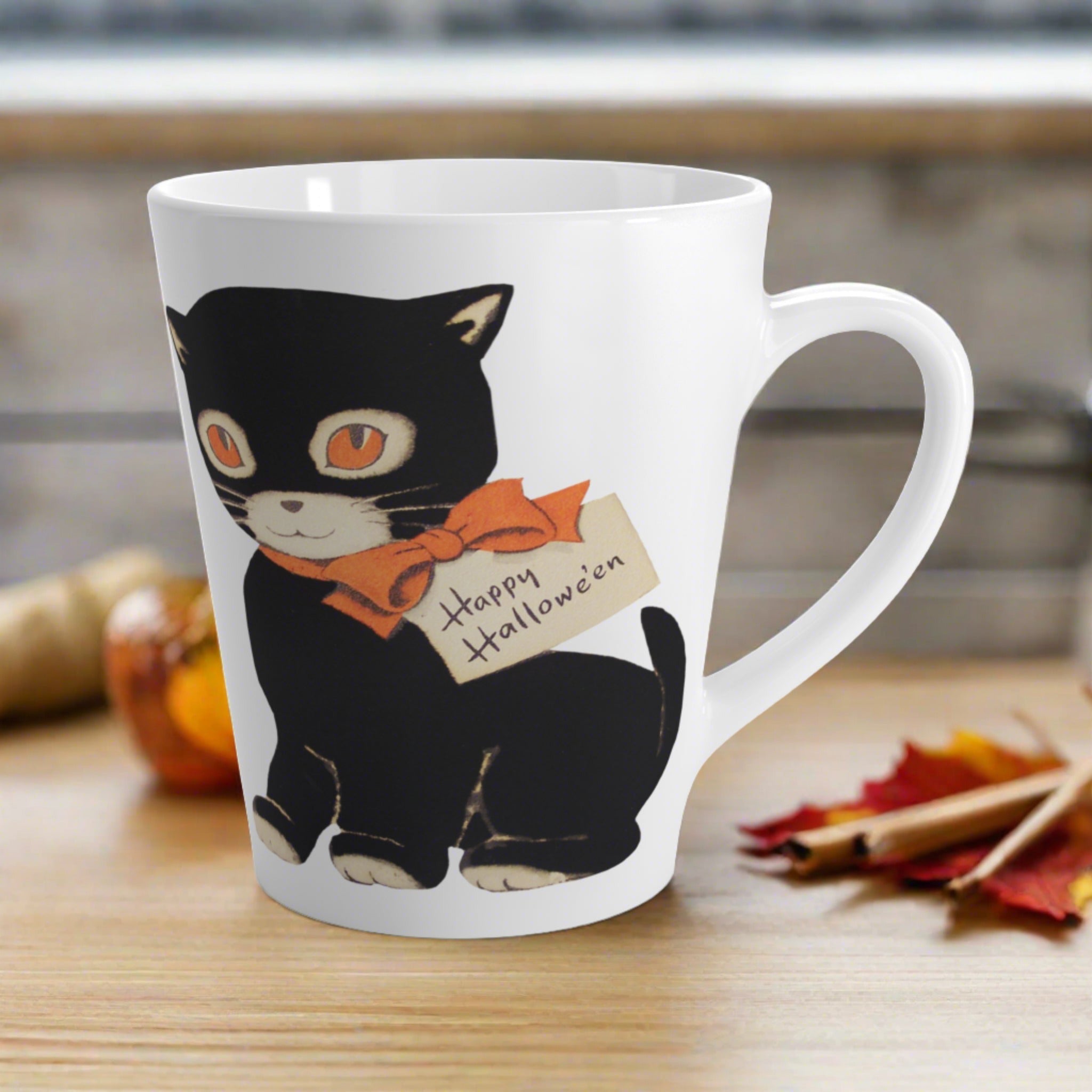 Happy Halloween Black Cat Retro Vintage Halloween Print Latte Coffee Mug