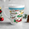 Christmas Village Town Mid Century Retro Christmas Print Latte Mug