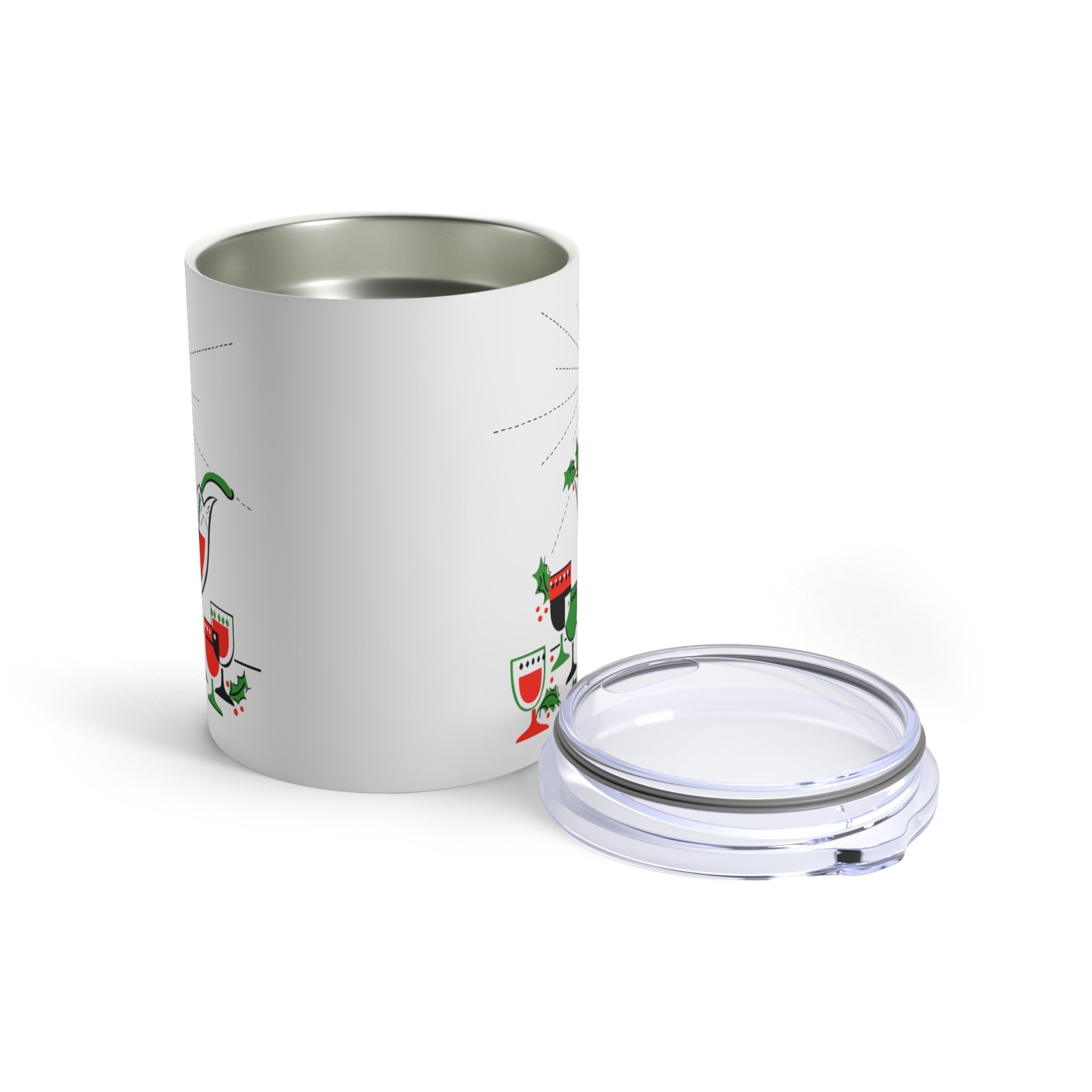 Christmas Cocktails Punchbowl Mid Century Retro Christmas Print Stainless Steel Tumbler 10oz