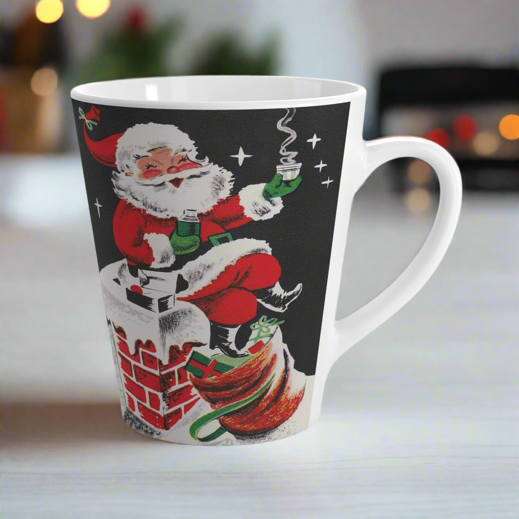 Santa On Chimney Midcentury Retro Christmas Latte Coffee Mug