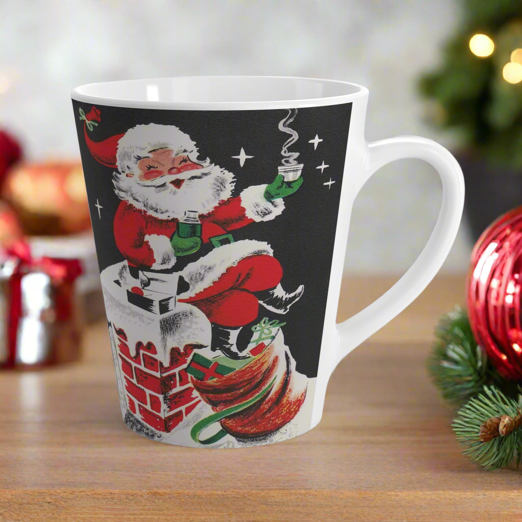 Santa On Chimney Midcentury Retro Christmas Latte Coffee Mug