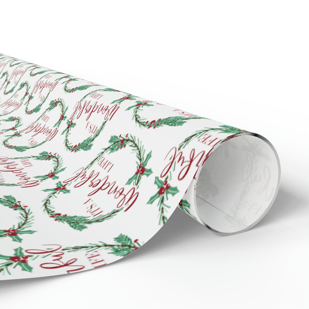 It's A Wonderful Life Christmas Wreath Retro Style Holiday Gift Wrap Paper - Glossy Or Matte