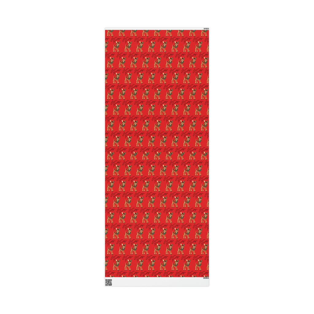Season's Greetings Reindeer Wreath Retro Christmas Holiday Gift Wrap Paper - Glossy Or Matte