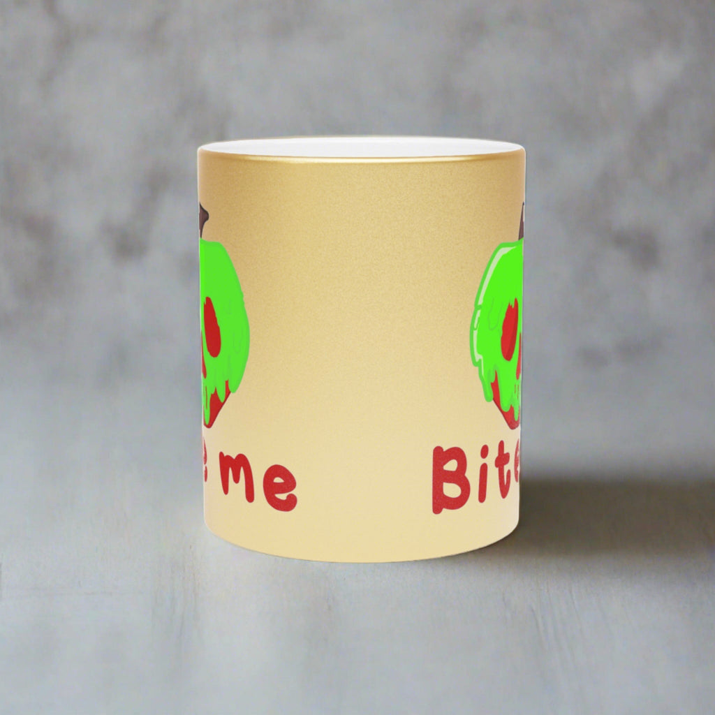 Bite Me Snow White Evil Queen Poison Apple Halloween Gold Metallic Mug