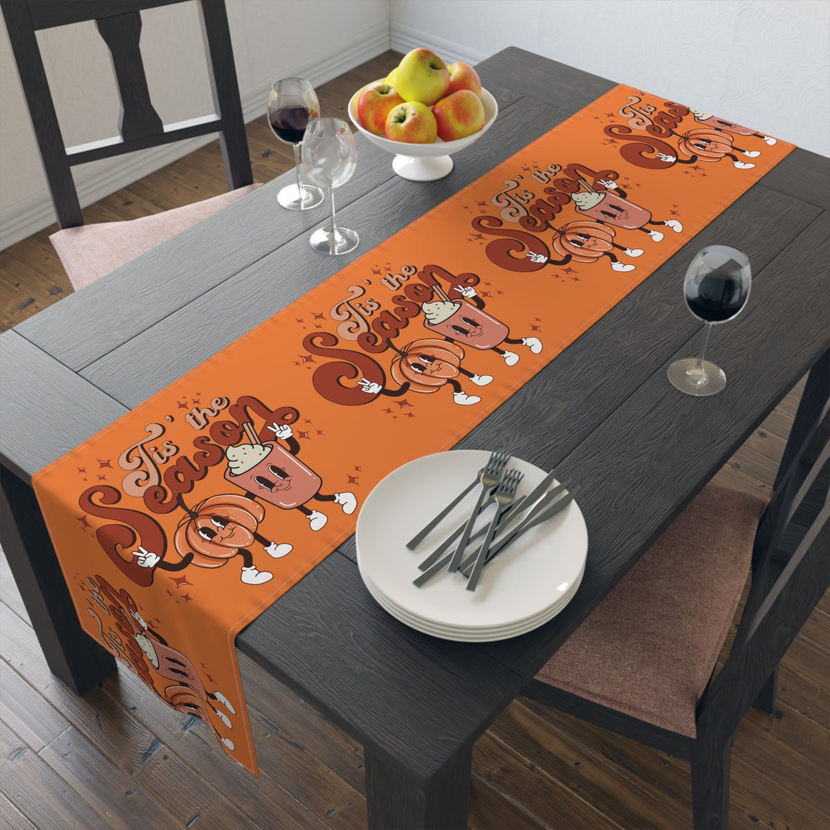 Tis The Season For Pumpkin Spice Retro Style Fall Autumn Decor Cotton PolyTable Runner