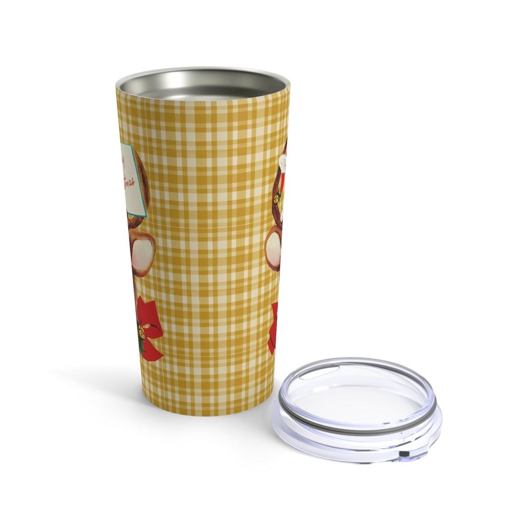 Merry Christmas Reindeer Bunny Yellow Plaid Retro Mid Century Christmas Style Stainless Steel Tumbler 20oz